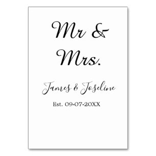 Mr and Mrs add name est. Date year wedding couple  Table Number