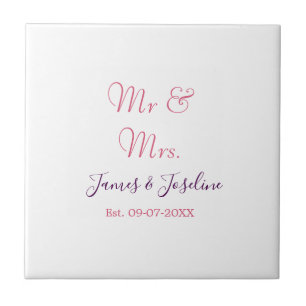 Mr and Mrs add name est. Date year wedding couple Tile