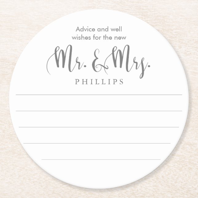Mr. and Mrs. Advice Wedding Round Paper Coaster (Front)