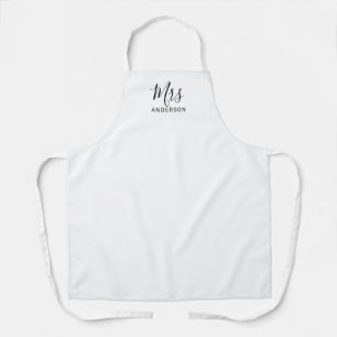 Mr and Mrs   Black and White Modern Script Apron