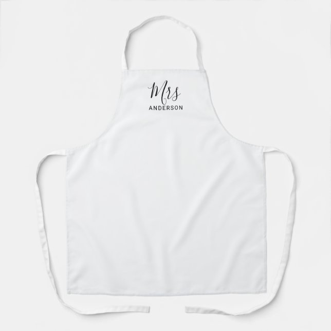 Mr and Mrs | Black and White Modern Script Apron (Front)