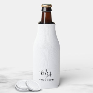 Mr and Mrs   Black and White Modern Script Bottle Cooler