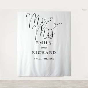 Mr And Mrs Black And White Wedding Photo Backdrop Tapestry