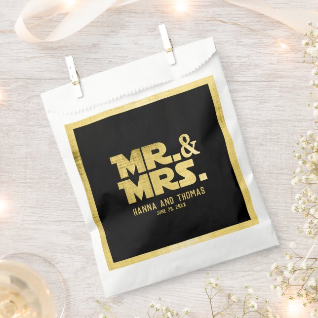 Mr and Mrs Black Gold Sci Fi Theme Wedding Favour Bags (Clipped)