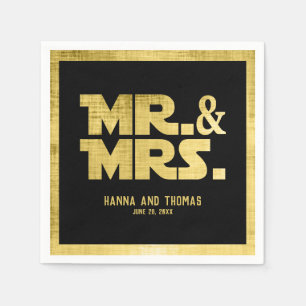 Mr and Mrs Black Gold Sci Fi Theme Wedding Napkin