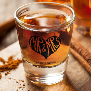 Mr and Mrs Black Heart Shape Wedding Shot Glass