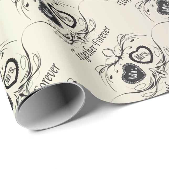 Mr and Mrs Black Print On White | Wedding Wrapping Paper (Roll Corner)
