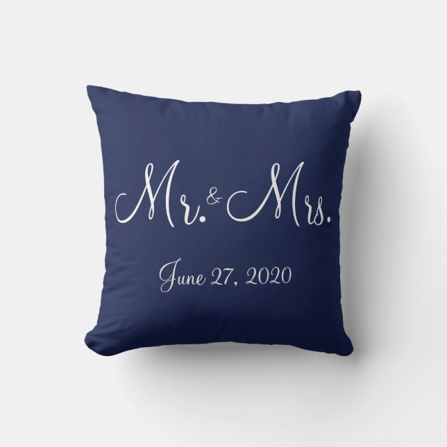 Mr. and Mrs. Blue Nautical Wedding Pillows (Front)
