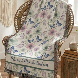 Mr and Mrs Boho Botanical Floral Throw Blanket