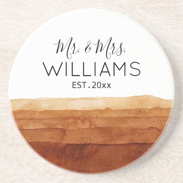 Mr. and Mrs. Boho Watercolor Abstract Desert    Coaster (Front)