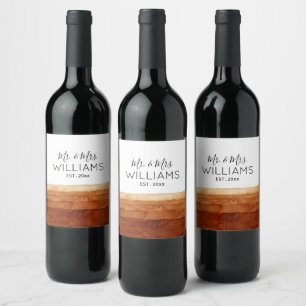 Mr. and Mrs. Boho Watercolor Abstract Desert Wine Label