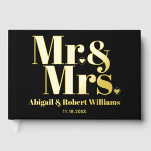 Mr. and Mrs. bold typography black photo wedding Guest Book