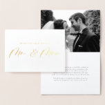Mr. and Mrs. Calligraphy Wedding Thank You Foil Card<br><div class="desc">Thank you from the new Mr. and Mrs.! Send thank you to family and friends for being part of your wedding with this customisable gold foil thank you card. It features modern calligraphy and classic typography. Personalise this script wedding thank you card by adding your own details. This elegant thank...</div>