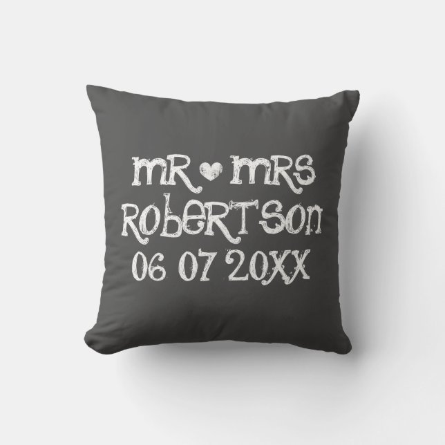 Mr and Mrs chalkboard wedding outdoor throw pillow (Front)