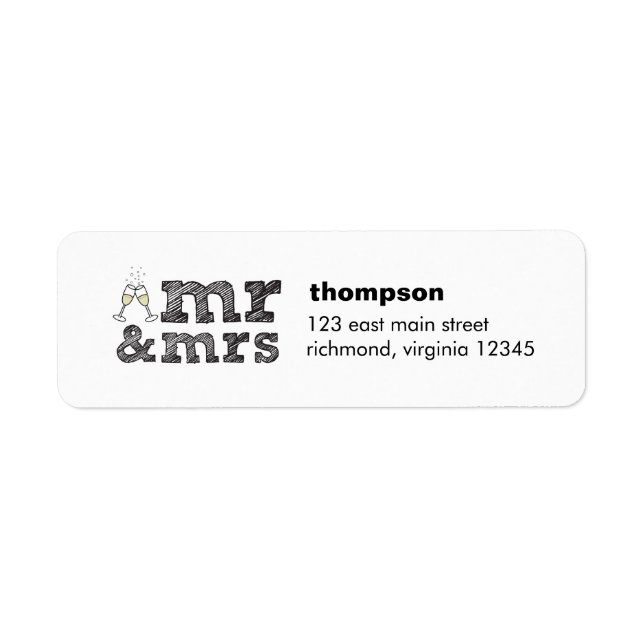 Mr and Mrs champagne glasses return label (Front)