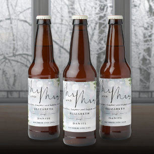 Mr And Mrs Cheers To Love Winter Wedding Beer Bottle Label