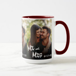 Mr and Mrs Chic Brush Script Typography Photo Gift Mug