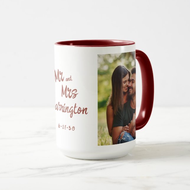 Mr and Mrs Chic Brush Script Typography Photo Gift Mug (Front Right)
