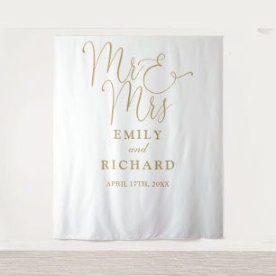 Mr And Mrs Chic Gold Wedding Photo Backdrop Tapestry