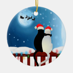 Mr and Mrs Christmas Kitty Ceramic Tree Decoration