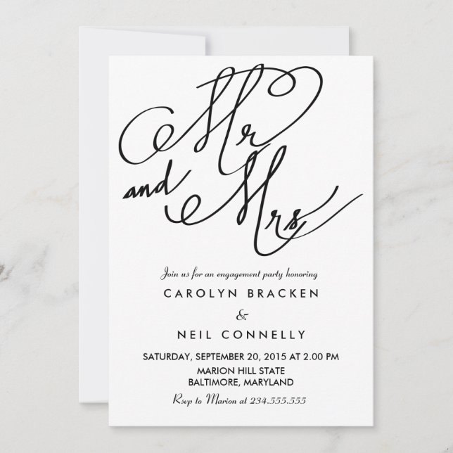 Mr And Mrs Classy Typography Engagement Party Invitation (Front)
