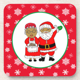 Mr and Mrs Claus, African-American Santa Christmas Coaster