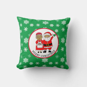 Mr and Mrs Claus, African-American Santa Christmas Cushion