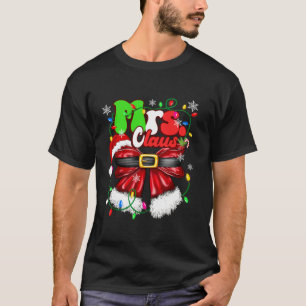 Mr and Mrs Claus Couples Cute Santa Christmas Ligh T-Shirt