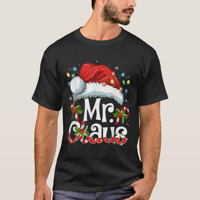 Mr And Mrs Claus Couples Matching Christmas Pajama T-Shirt (Front)