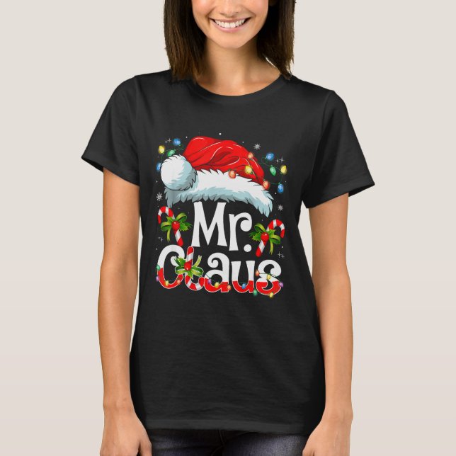 Mr And Mrs Claus Couples Matching Christmas Pajama T-Shirt (Front)