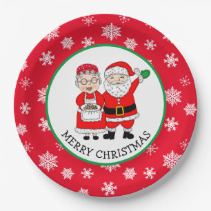 Mr and Mrs Claus, Santa Merry Christmas   Paper Plate