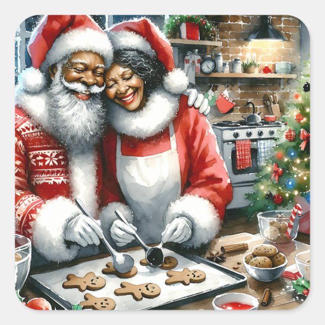 Mr and Mrs Clause Cute Christmas Square Sticker (Front)