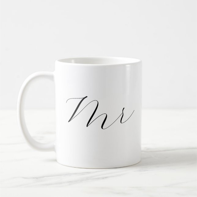 Mr and Mrs Coffee Mug Set - Newlywed Wedding Gift (Left)