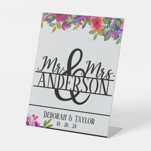 Mr and Mrs Custom Floral Wedding Custom Pedestal Sign