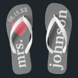 Mr. and Mrs. Custom Text Honeymoon with Heart Jandals<br><div class="desc">A perfect design for a beach wedding or for the honeymoon. Change the Mrs. to Mr. to make a coordinating pair.</div>