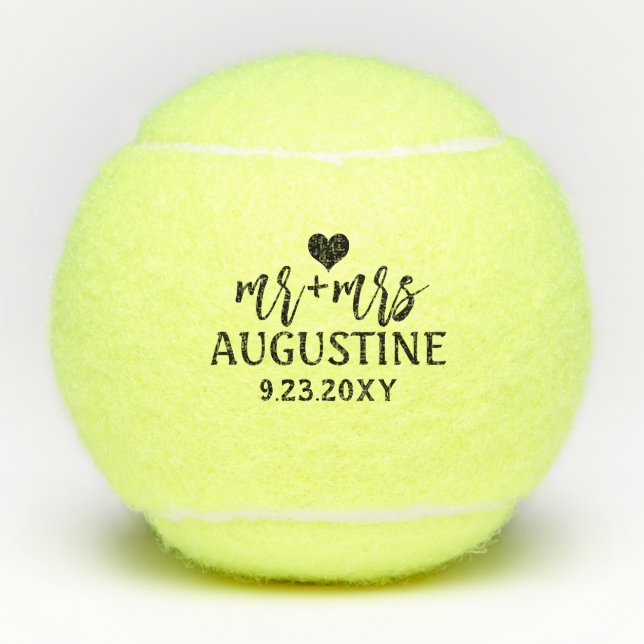 Mr and Mrs Custom Wedding Anniversary Tennis Balls (Front)