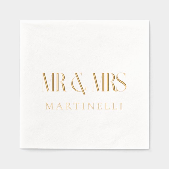Mr and Mrs customised moder design Foil Napkins (Front)