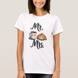 Mr. and Mrs. Cute Coffee and Croissant Couple Desi T-Shirt