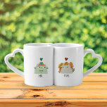 Mr and Mrs Cute Couple Coffee Mug Set<br><div class="desc">Funny,  modern,  unique,  kawaii cats cute Mr and Mrs mug set for love couple,  with hearts.</div>