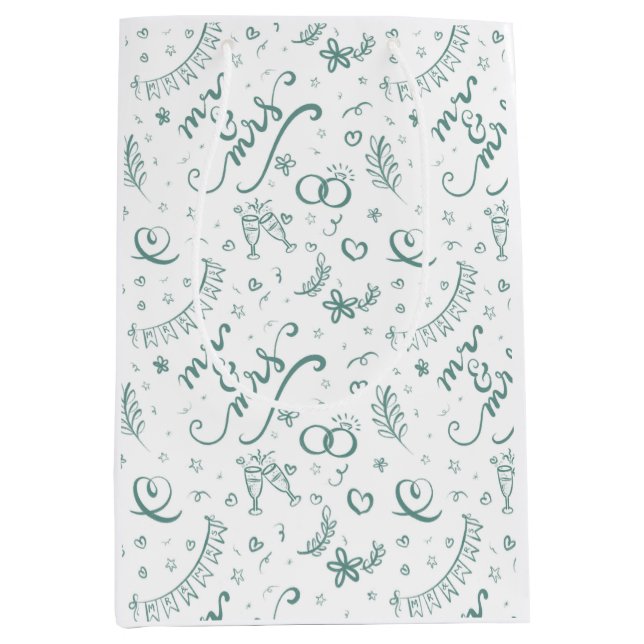 Mr and mrs cute doodles in sage medium gift bag (Front)