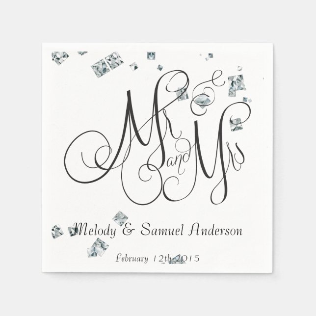 Mr and Mrs | Diamond Confetti Napkins (Front)