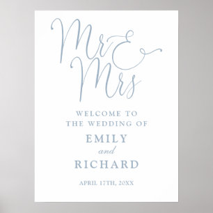 Mr And Mrs Dusty Blue Wedding Welcome Sign