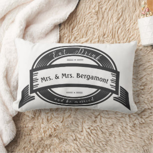 Mr. and Mrs. Eat Drink and Be Married Wedding Lumbar Cushion