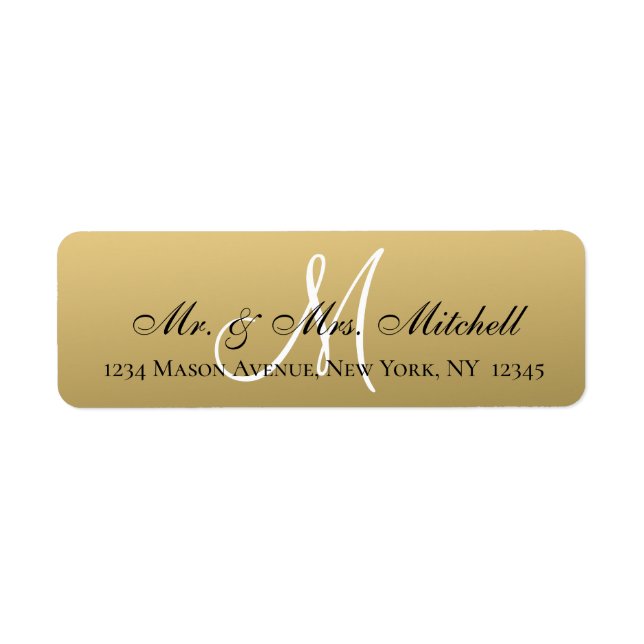 Mr and Mrs Elegant Gold Black Monogram Wedding  (Front)