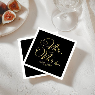 Mr. and Mrs. Elegant Gold Foil Script Wedding Napkin