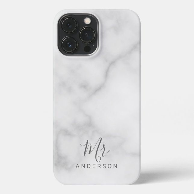 Mr and Mrs | Elegant Marble Modern Script iPhone C Case (Back)