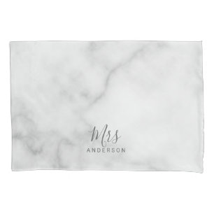 Mr and Mrs   Elegant Marble Modern Script Wedding Pillowcase