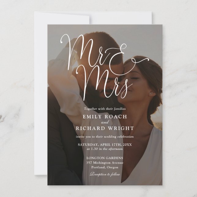 Mr And Mrs Elegant Modern Script Photo Wedding Invitation (Front)