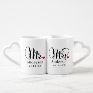 Mr and Mrs Elegant Script Custom Wedding Monogram Coffee Mug Set