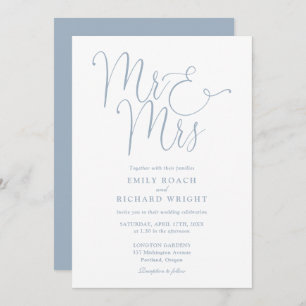 Mr And Mrs Elegant Script Dusty Blue Wedding Invitation